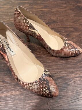 LK Bennett Brown Multi-Tone Snake-Print Pointed Pumps